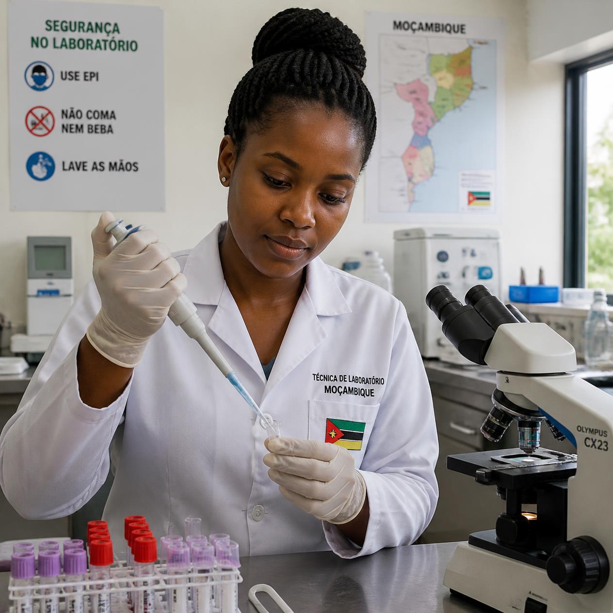 Healthcare provider from Mozambique working in a laboratory